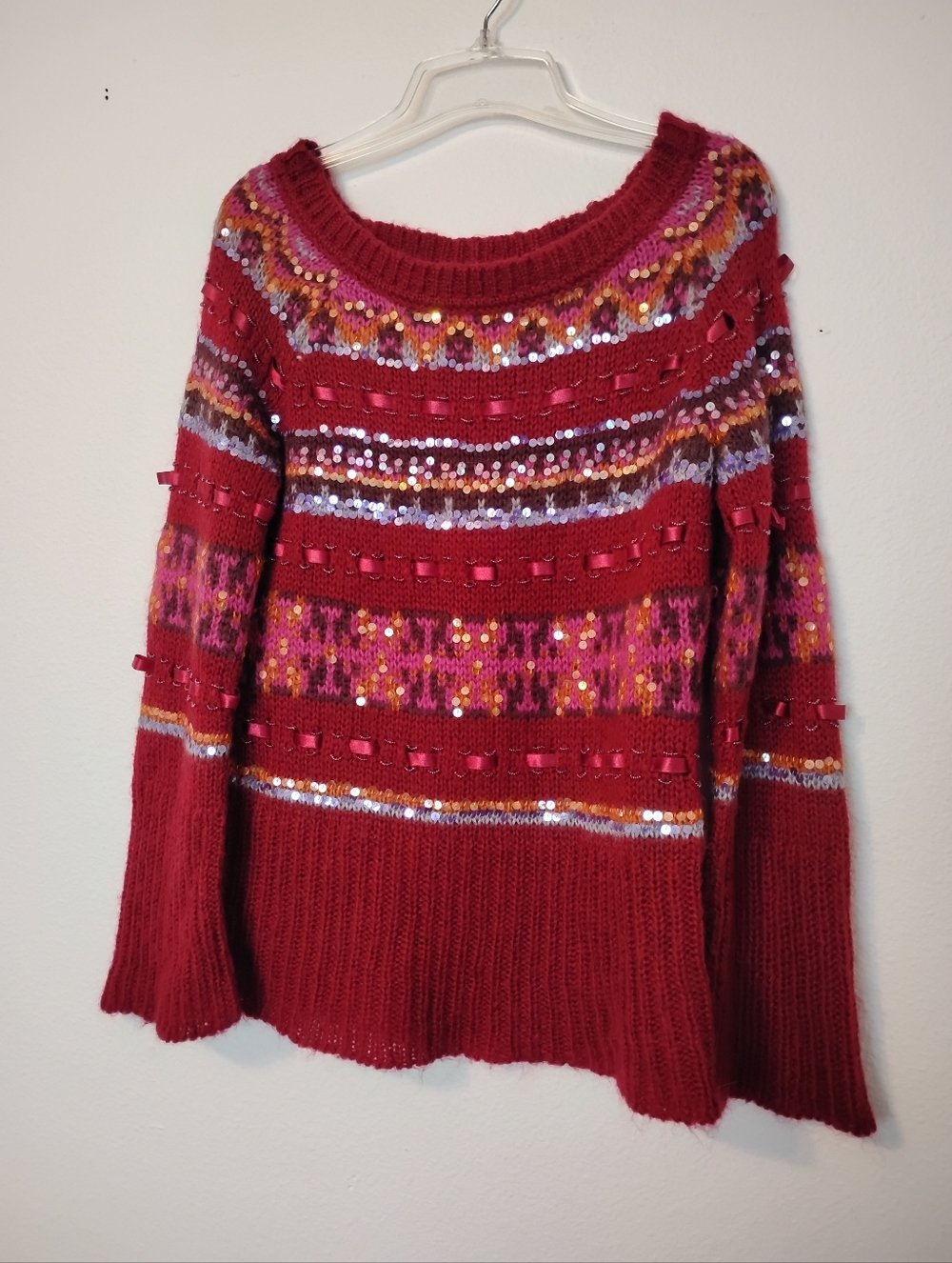 Moda International Sequin Bead Ribbon Mohair Multicolor Sweater